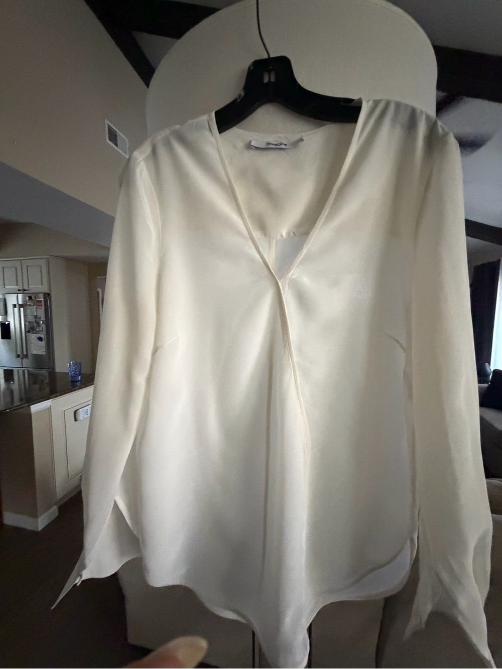 Silky V-Neck Long-Sleeve Top - Cream
